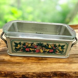 VTG 1981 Teleflora Metal Holder W/ Pyrex 213 - 1 1/2 Qt. Glass Baking Dish